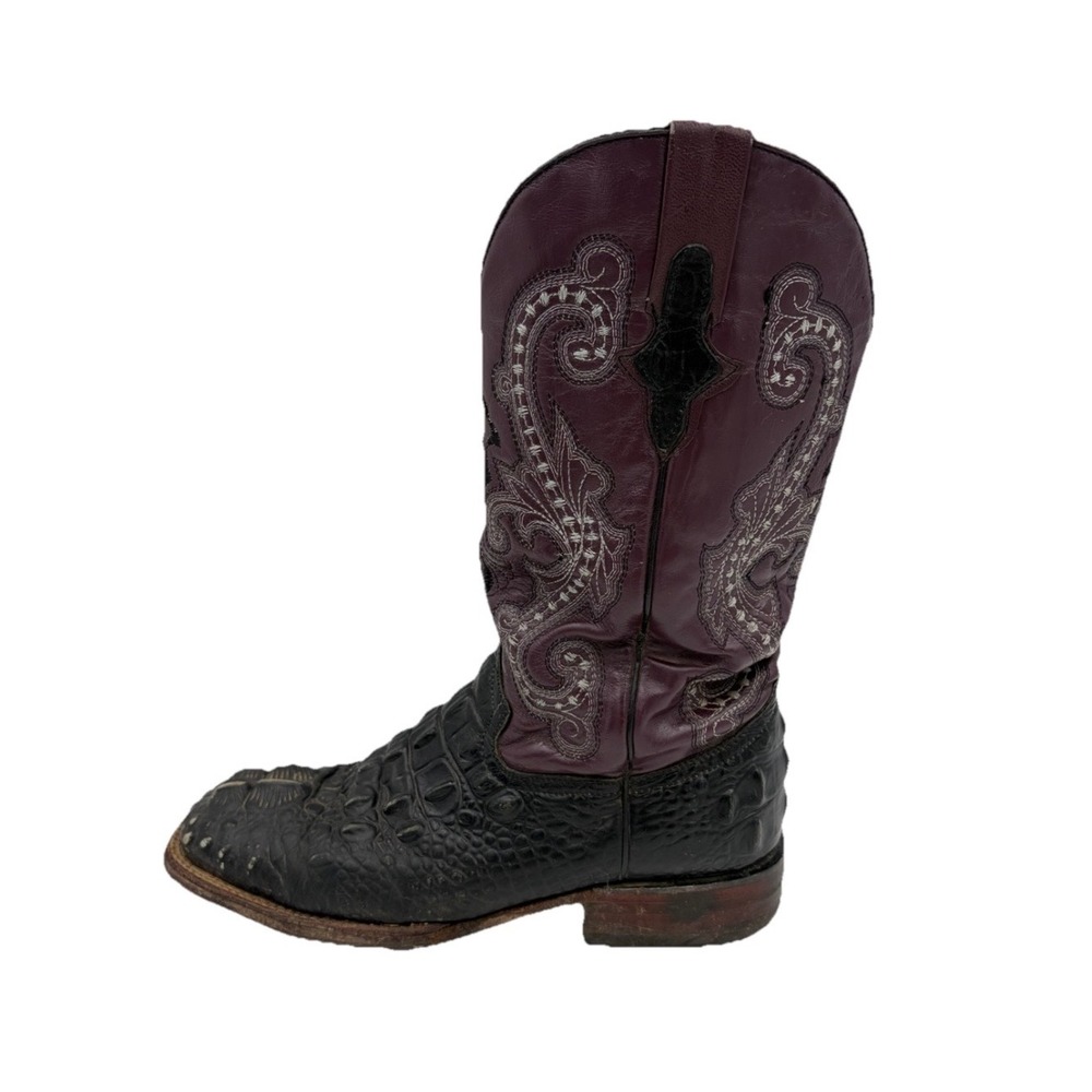 Ferrini Boots Caiman Hornback Leather Black Purple Western Women 10‎ Mexico